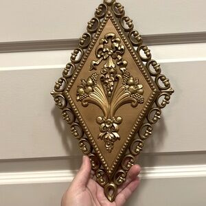 1971 Antique Homco Bronze Gold Wall Plaque with cornucopia Design